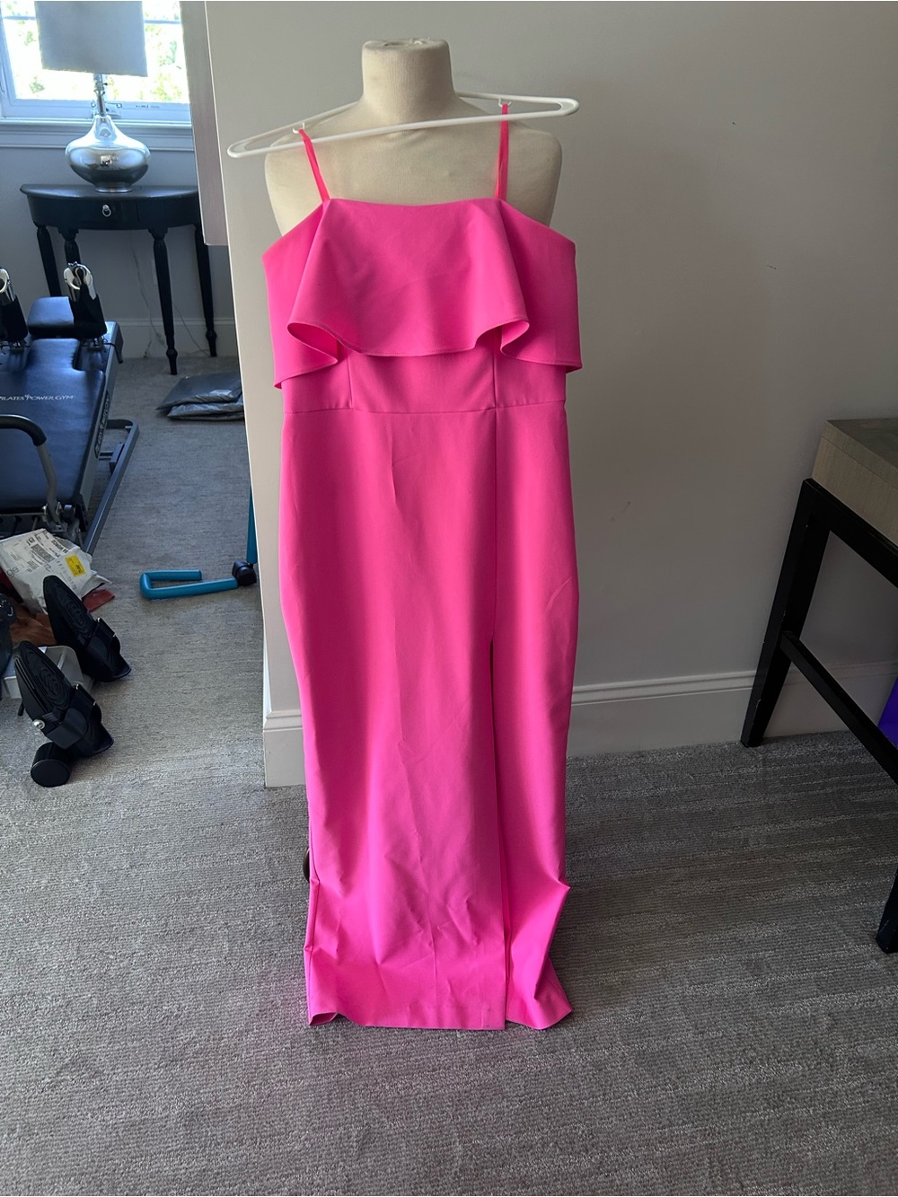 Bright Hot Pink Ruffle Strap Maxi Dress